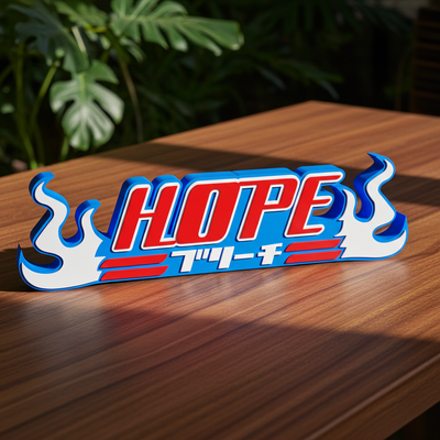Custom Bleach nameplate sign with a personalised name, made from durable PLA