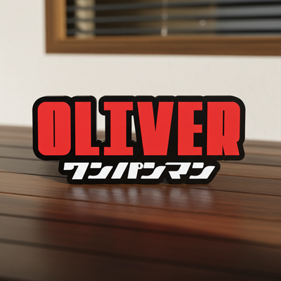 Custom One Punch Man nameplate sign with a personalised name, made from durable PLA