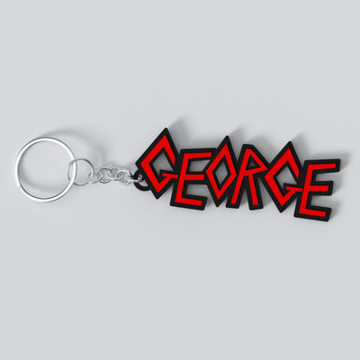 Custom Slayer keychain with a personalised name in the band's logo lettering, made from durable PLA