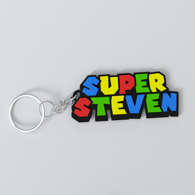 Custom Super Mario keychain with a personalised gamer tag, made from durable PLA