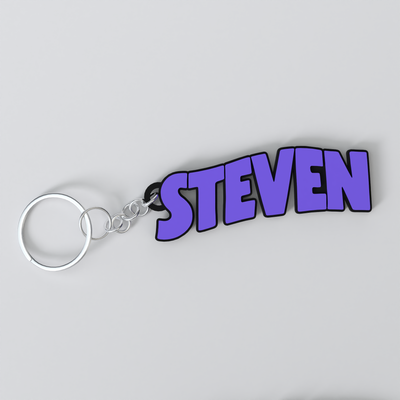 Custom Black Sabbath keychain with a personalised name in the band's logo lettering, made from durable PLA
