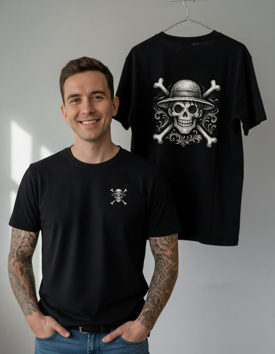 Black and White Luffy Jolly Roger T-Shirt