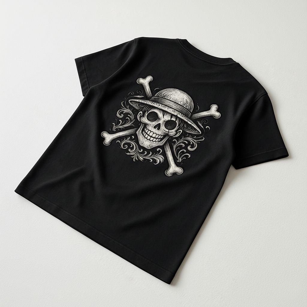 Black and White Luffy Jolly Roger T-Shirt