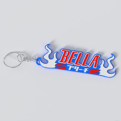 Custom Bleach keychain with a personalised name in the series' lettering, made from durable PLA