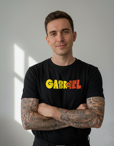 Custom Dragon Ball t-shirt with a personalised name in the series' lettering