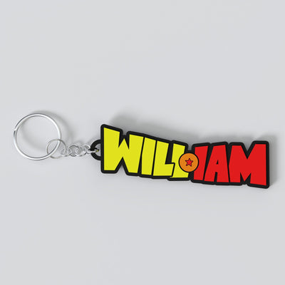 Custom Dragon Ball keychain with a personalised name in the series' lettering, made from durable PLA