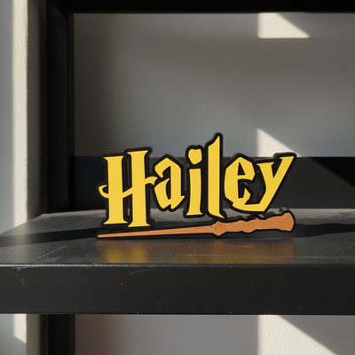 Custom Harry Potter-inspired nameplate sign with a personalised name, made from durable PLA