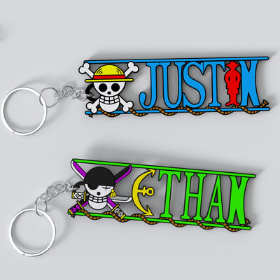 Custom One Piece keychain with a personalised name in the series' lettering, made from durable PLA
