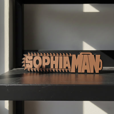 Custom Chainsaw Man nameplate sign with a personalised name, made from durable PLA