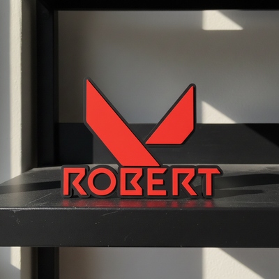 Custom Valorant nameplate sign with a personalised gamer tag, made from durable PLA