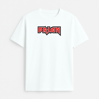 Custom Iron Maiden t-shirt with a personalised name in the band's logo lettering