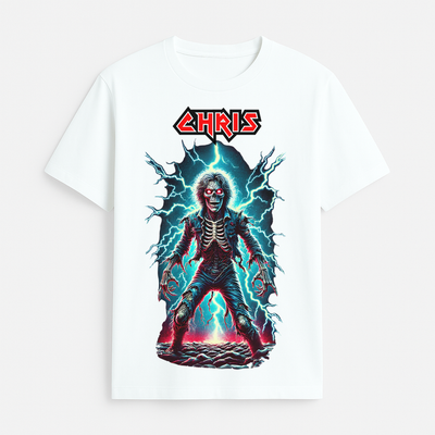 Custom Iron Maiden t-shirt with Eddie artwork and a personalised name in the band's lettering