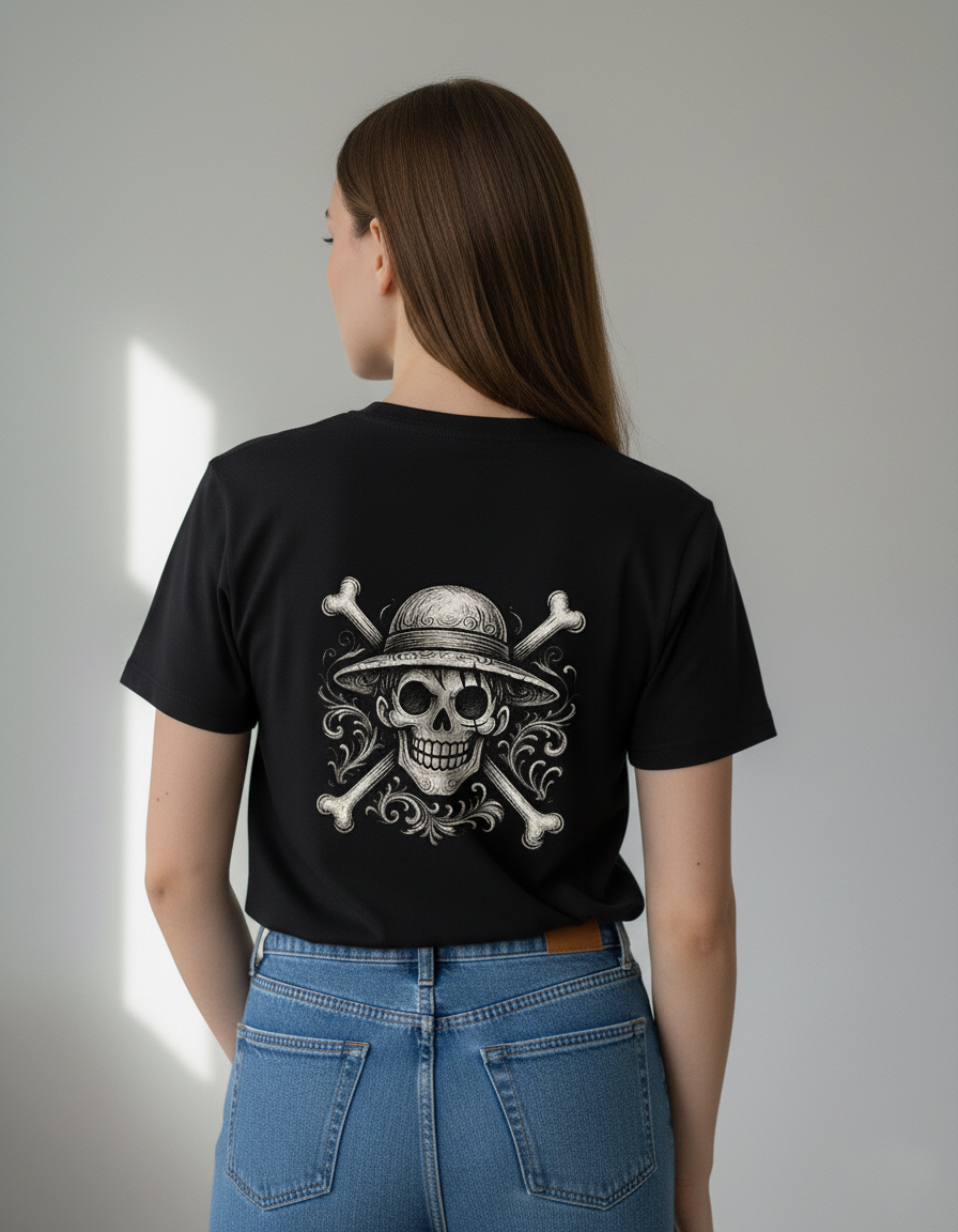 Black and White Luffy Jolly Roger T-Shirt
