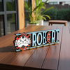 Personalized one piece nameplate with the Jinbe jolly roger on a wooden table