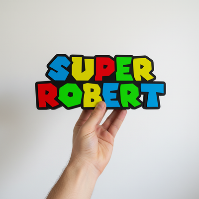 Custom Super Mario Nameplate Sign – Personalized Stand Decor