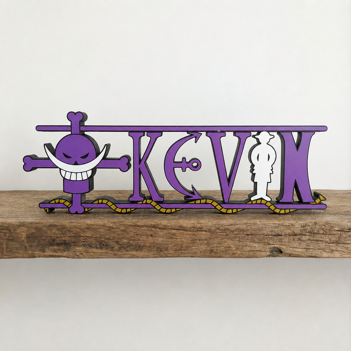Custom One Piece nameplate sign with a personalised name, made from durable PLA
